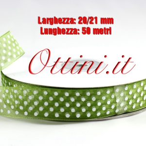 Rotolo Nastro Organza Verde Pois 20mm
