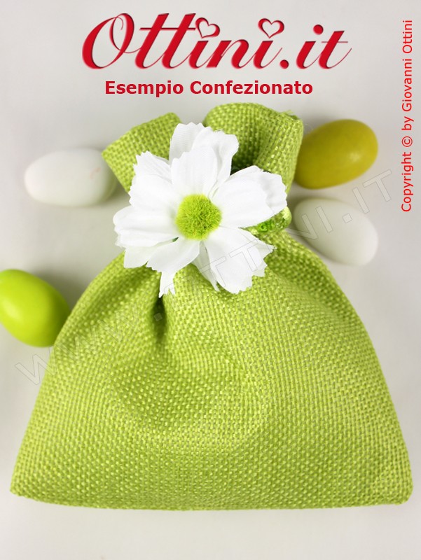 Sacchetto Stoffa Juta Verde Mela 10×13 - immagine 4