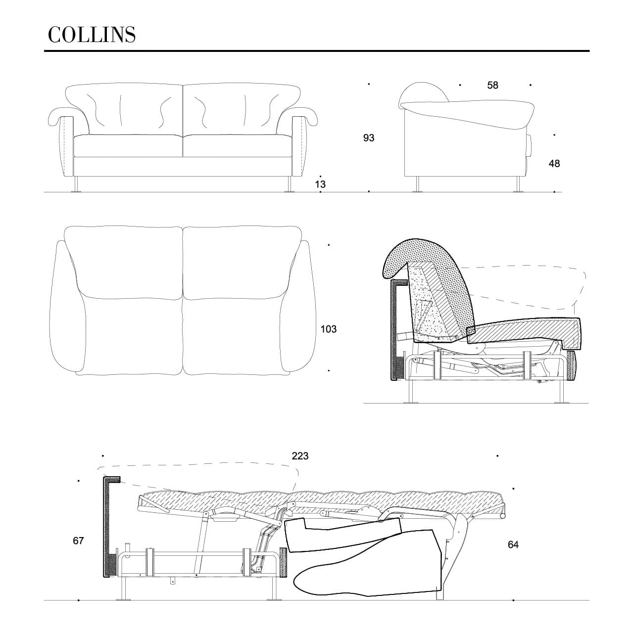 Divano letto con piede alto Collins - immagine 3