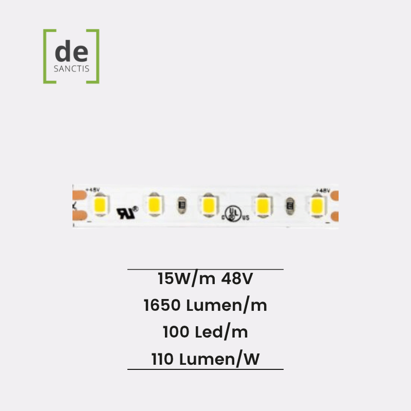 Striscia led monocolore 2835 15W/M 48V 100 Led/m IP20 – De Sanctis Light & Design