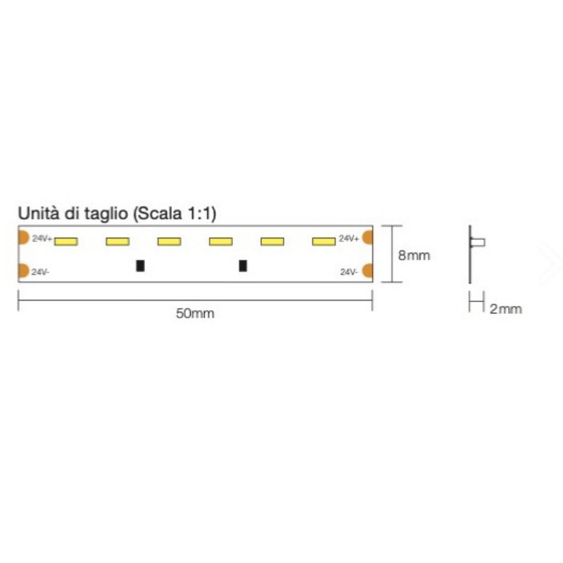 Strip Led Side Smd3014 9,6W/Mt Ip20 2700K 24V 8Mm 90 Lm/M- De Sanctis Light & Design - immagine 3