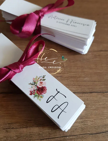 bigliettino bomboniera rose bordeaux - immagine 3