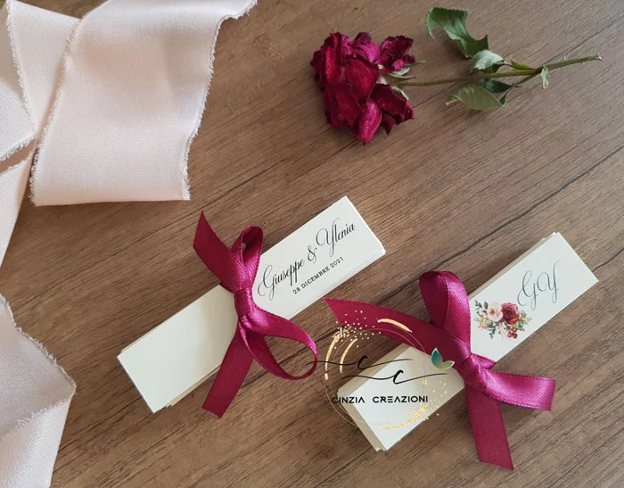 bigliettino bomboniera rose bordeaux - immagine 4