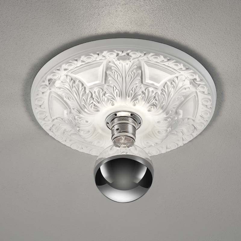 Plafoniera Led rosone in gesso a rilievo Lilly E27 IP20- Trio Lighting - immagine 2