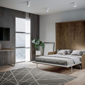 Letto a Scomparsa in Svendita Modello Lissone con Divano Finitura Noce
