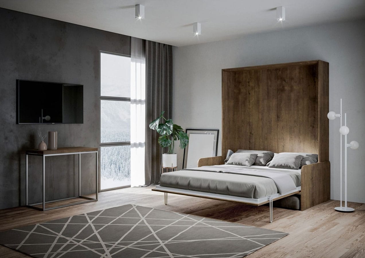 Letto a Scomparsa in Svendita Modello Lissone con Divano Finitura Noce