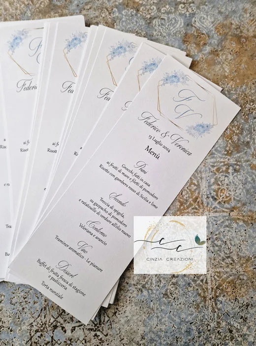menu matrimonio rose azzurro polvere