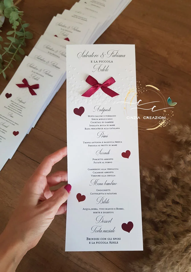menu matrimonio tema cuoricini