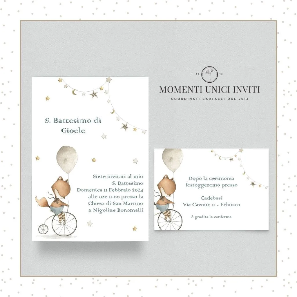 Partecipazione per Battesimo – Volpina 13×18 con busta